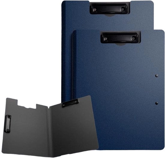 Due lavagne A4 con copertina e due clip, adatte per uffici, cantiere, scuole e altri luoghi simili. colore blu scuro