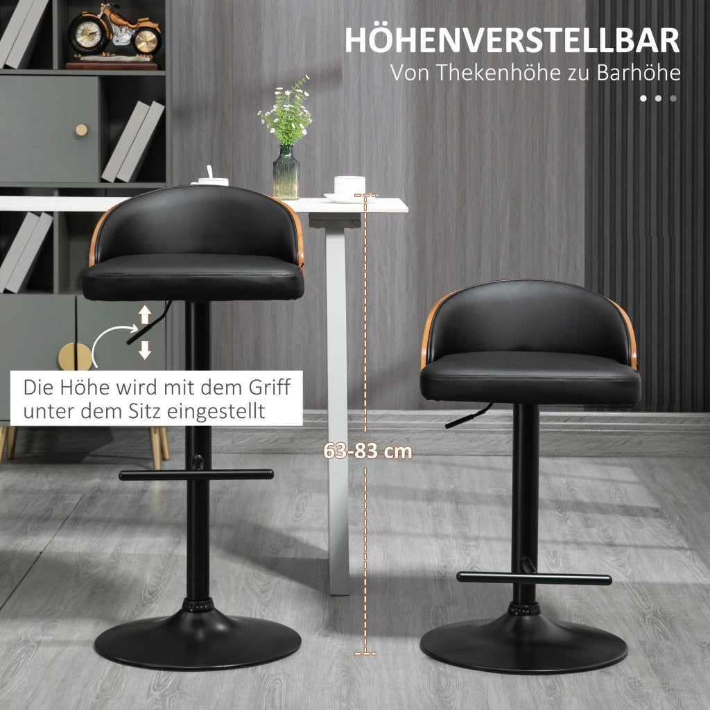 Set di 2 sgabelli da bar ¨C zephmum ¨C nero e marrone, in metallo e legno massello, regolabili in altezza, 360¡ã girevoli