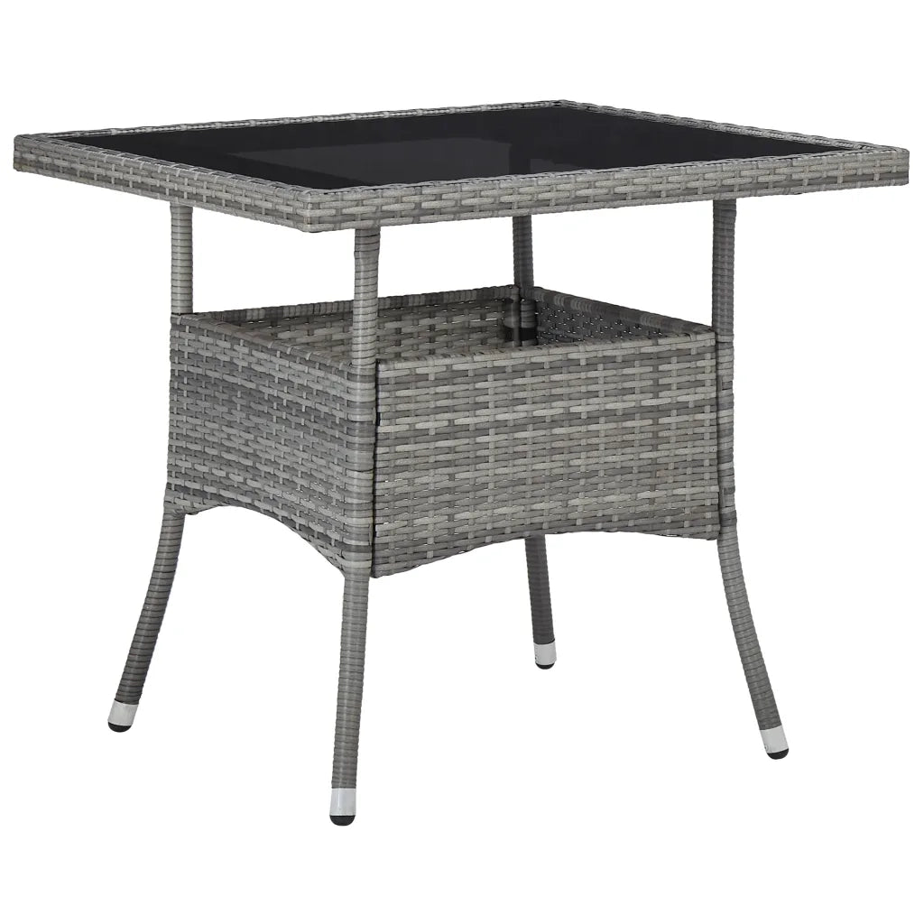 Set da Pranzo da Giardino 3 pz in Polyrattan e Vetro Grigio cod mxl 52792