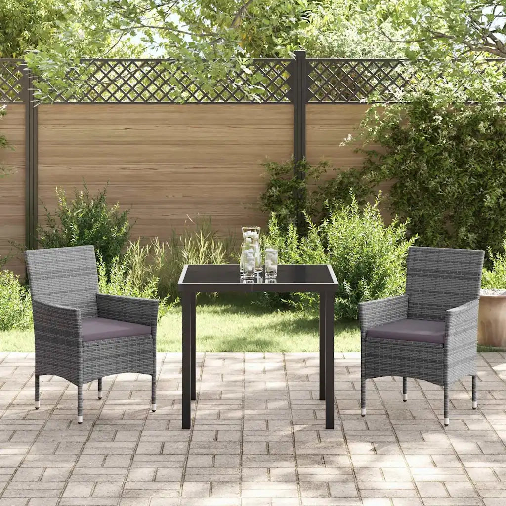Set da Pranzo per Giardino con cuscino 3 pcs Grigio polyrattan