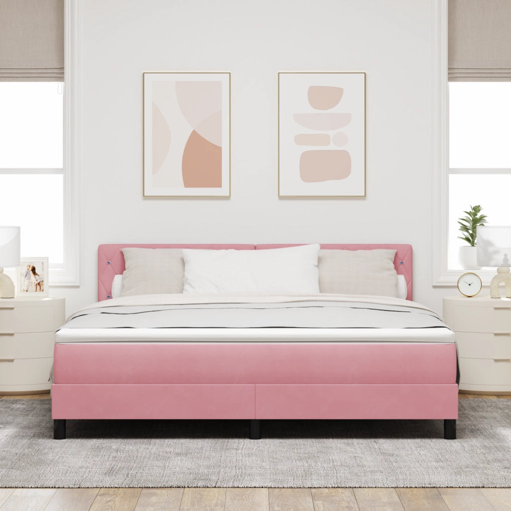 Letto a Molle con Materasso e LED Rosa 180x200 cm Velluto