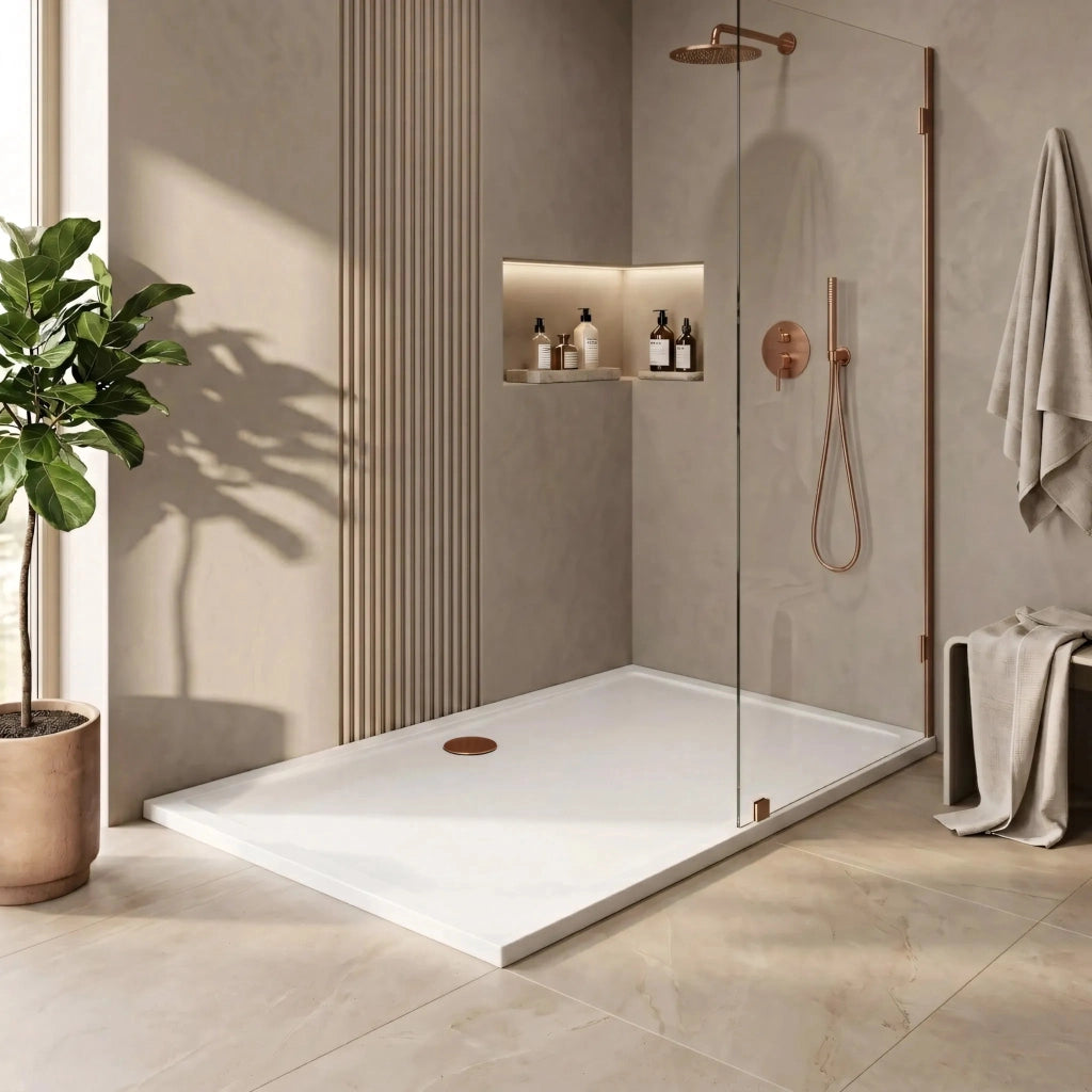 Piatto Doccia Acrilico Rea Savoy White 80x100 Copertura oro spazzolato