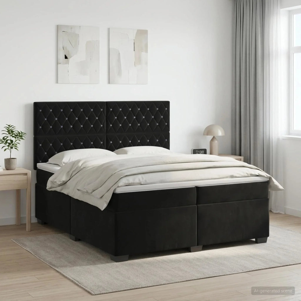 Letto box spring con materasso Nero 200 x 200 cm Velluto 3453706