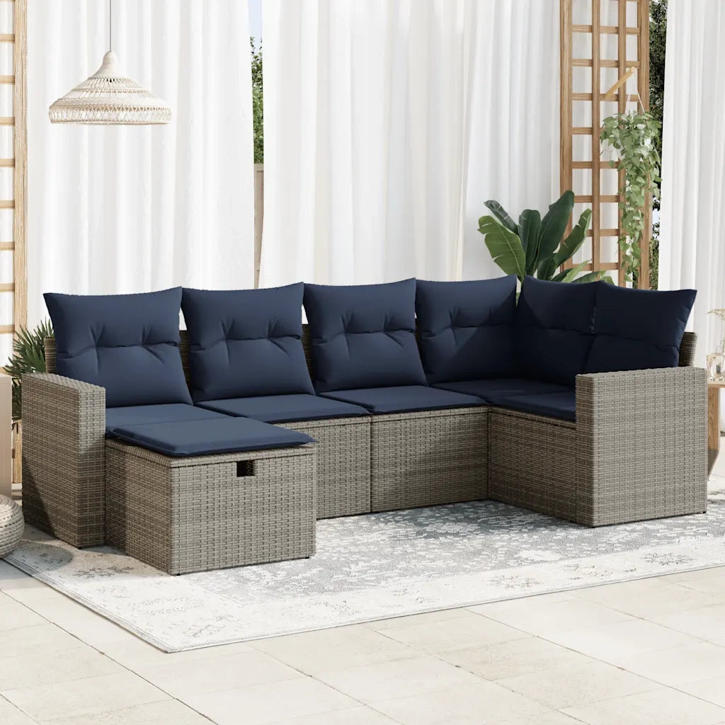 Set Divano da Giardino 6 pz con Cuscini Grigio in Polyrattan