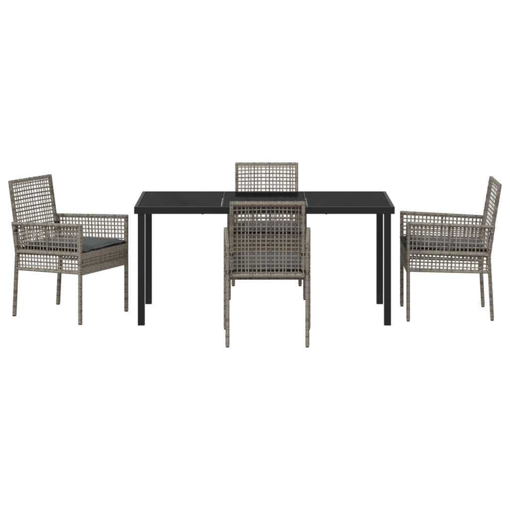Set Pranzo Giardino 5 Pezzi con Cuscini Grigio Polyrattan