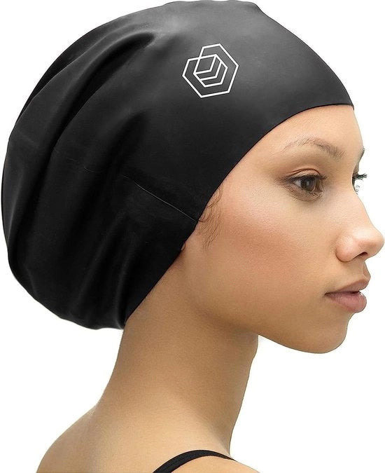 Badmuts per capelli lunghi - capelli ricci e spessi - adulti bambini - silicone - nero