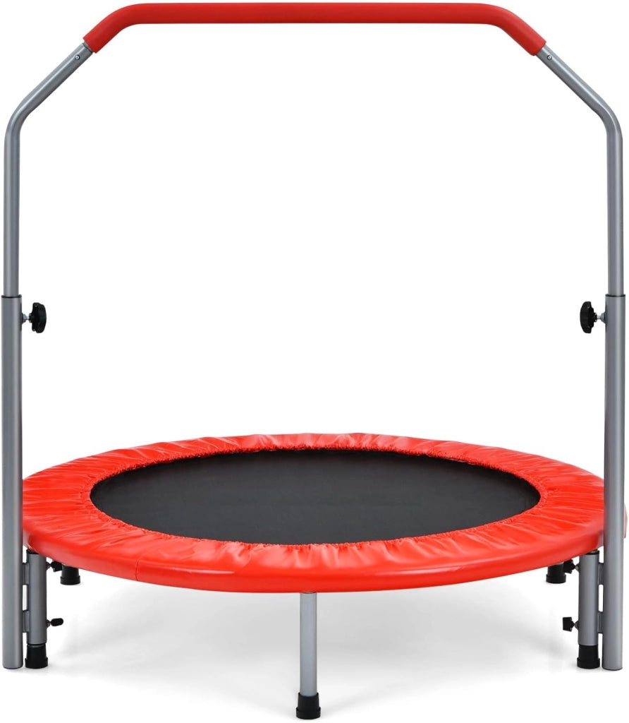 Trampolino per Bambini e Adulti, Tappeto Elastico Pieghevole e Regolabile in 4 Altezze con Maniglia, Capacità di Carico 150 kg