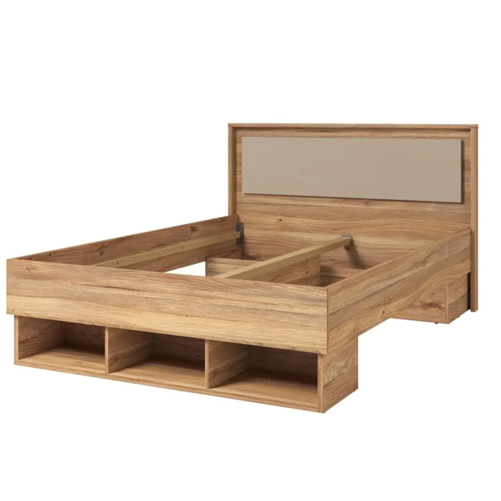 Letto VOX 160x200 - Colore Rovere e Beige con 3 nicchie di stoccaggio