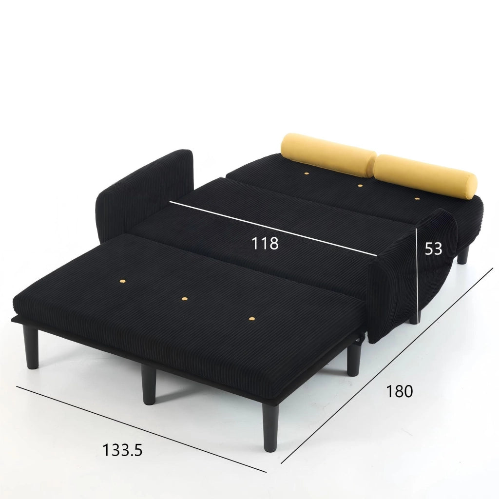 Divano multiforme con schienale regolabile e cuscini cilindrici, struttura in metallo, in velluto nero 119 × 68 × 24 cm