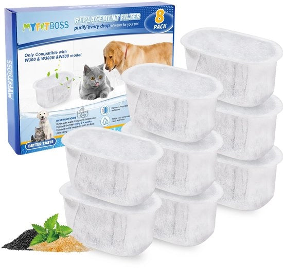 Pacchetto da 8 pezzi di filtri per acqua per animali, compatibile con la fonte per animali 2L, filtro per acqua per animali per W300 W500 waterdispenser per animali e drinkfonteinfilter