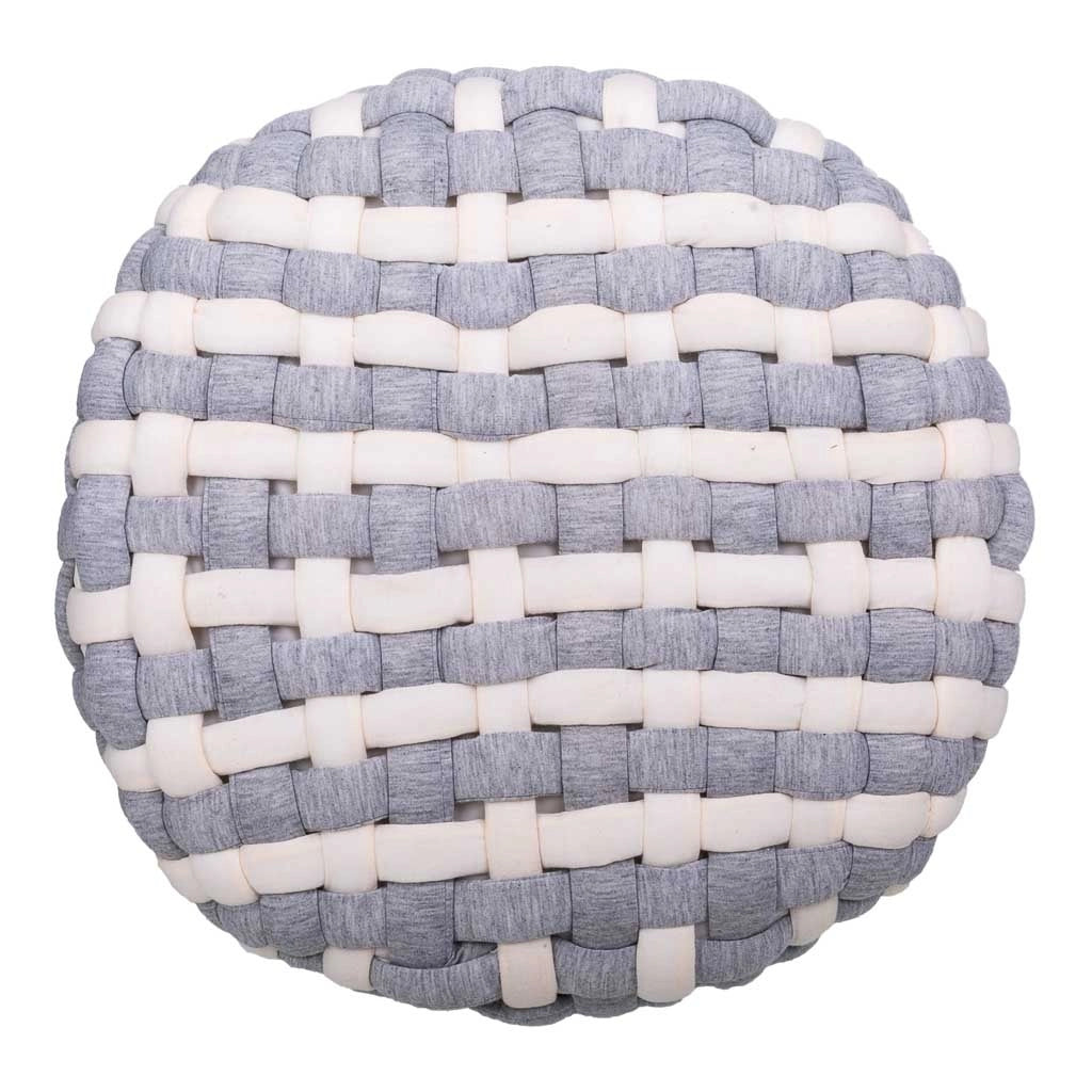 Sgabello grigio in cotone intrecciato e legno 40x40x36h