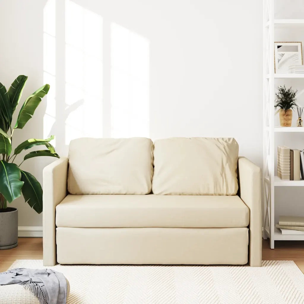 Divano letto | Sof¨¤ letto | Letto singolo da Terra 2 in 1 Crema 112x174x55 cm Tessuto