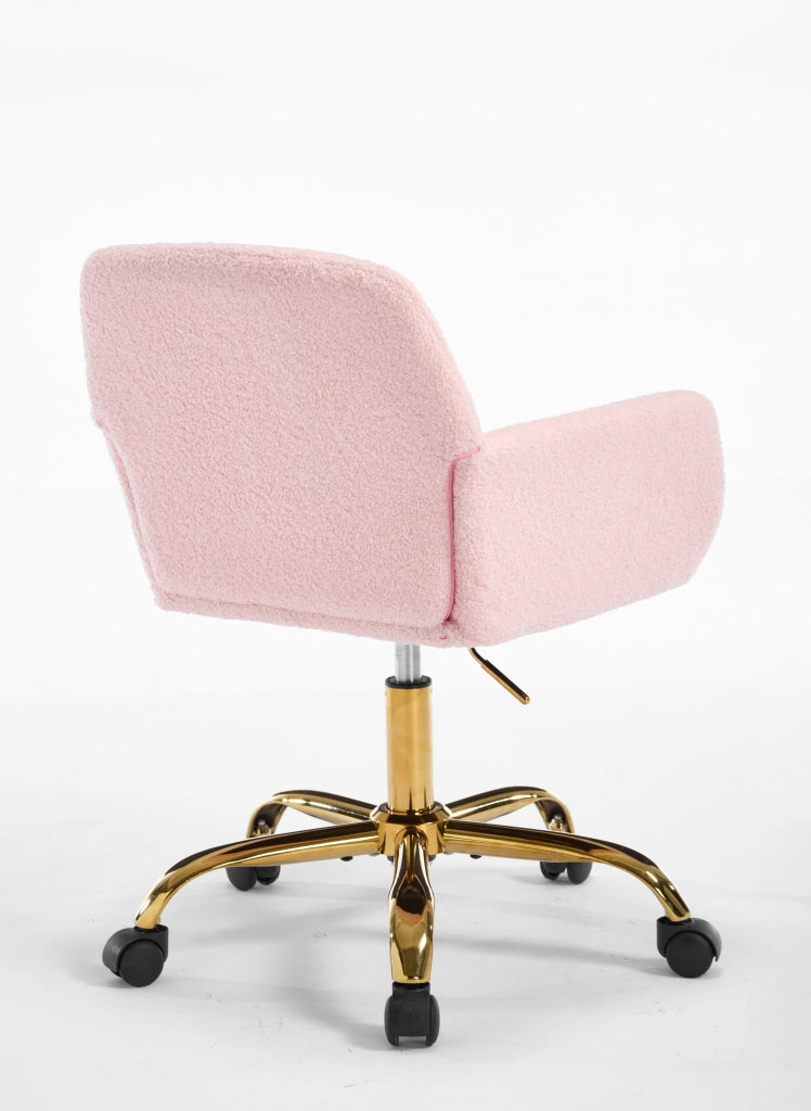 Sedia da ufficio, sedia da trucco, girevole, altezza della seduta regolabile, rivestimento in velluto sintetico, struttura in metallo, rosa