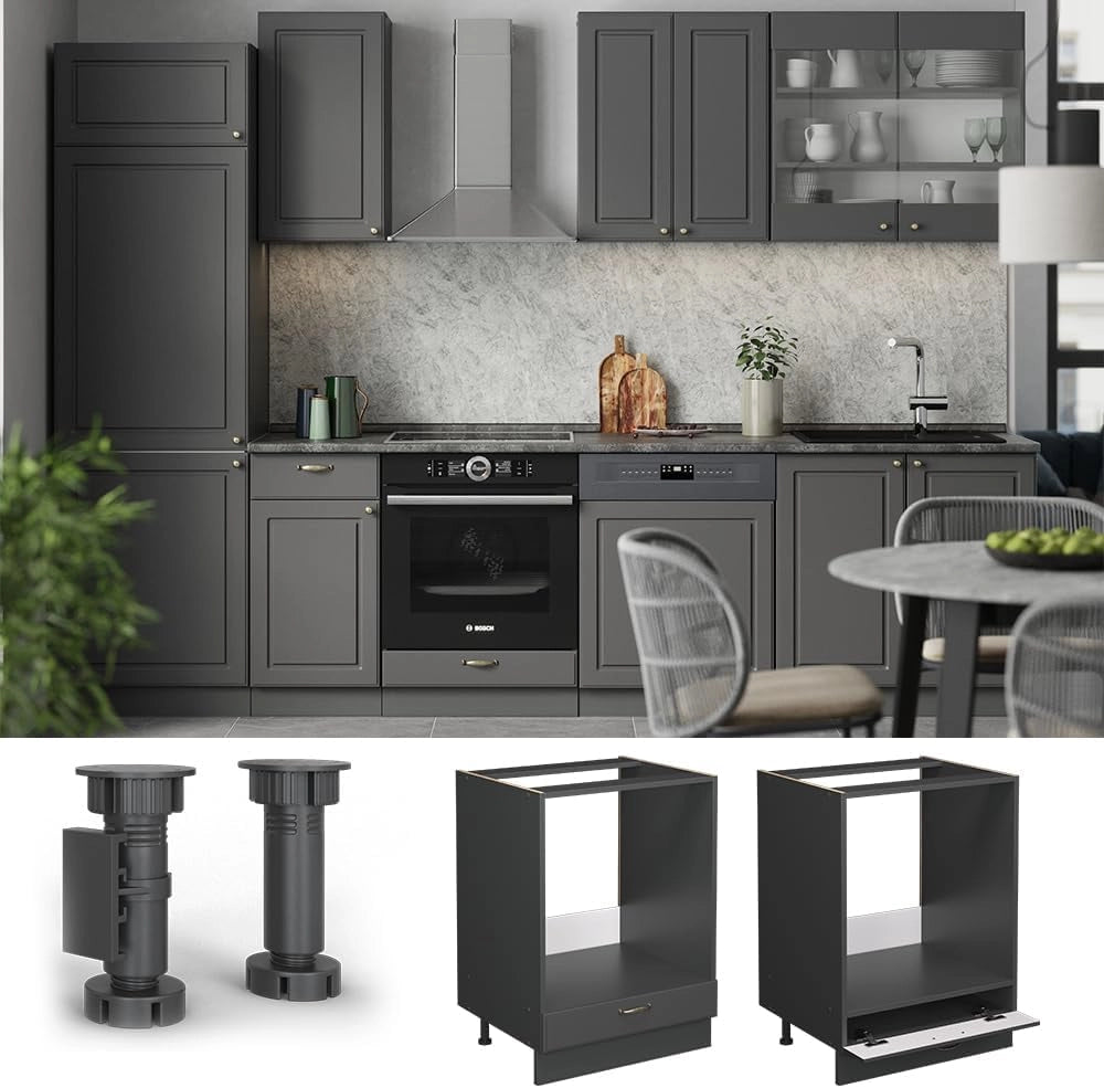 Mobile per forno da incasso Fame-Line, Landhaus antrazit-oro, 60 cm senza piano di lavoro