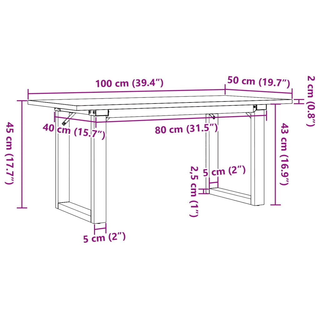 Tavolino Salotto Telaio a O 100x50x45cm Legno Pino e Acciaio