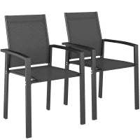 Set 2 Sedie da Giardino Impilabili con Seduta Traspirante, in Alluminio e Textilene, 56x58x89 cm, Grigio Carbone
