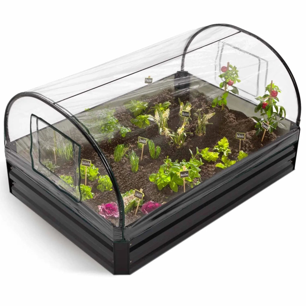 IDMarket - Kit completo di 3 vasche modulari in metallo per orto e serra di pomodori + traliccio + copertura