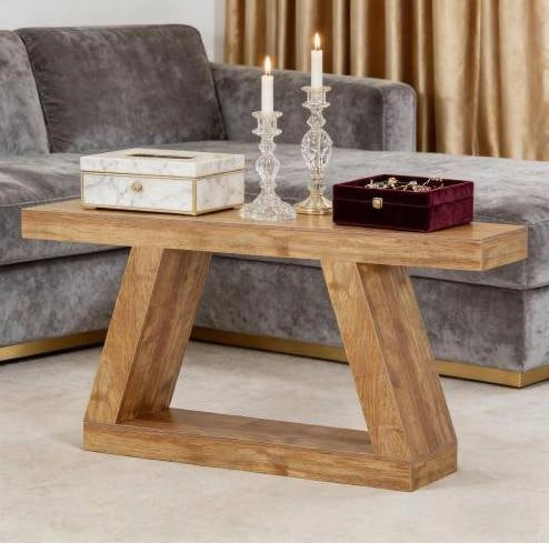 Tavolo consolle rustico con contenitore 140 cm in MDF naturale