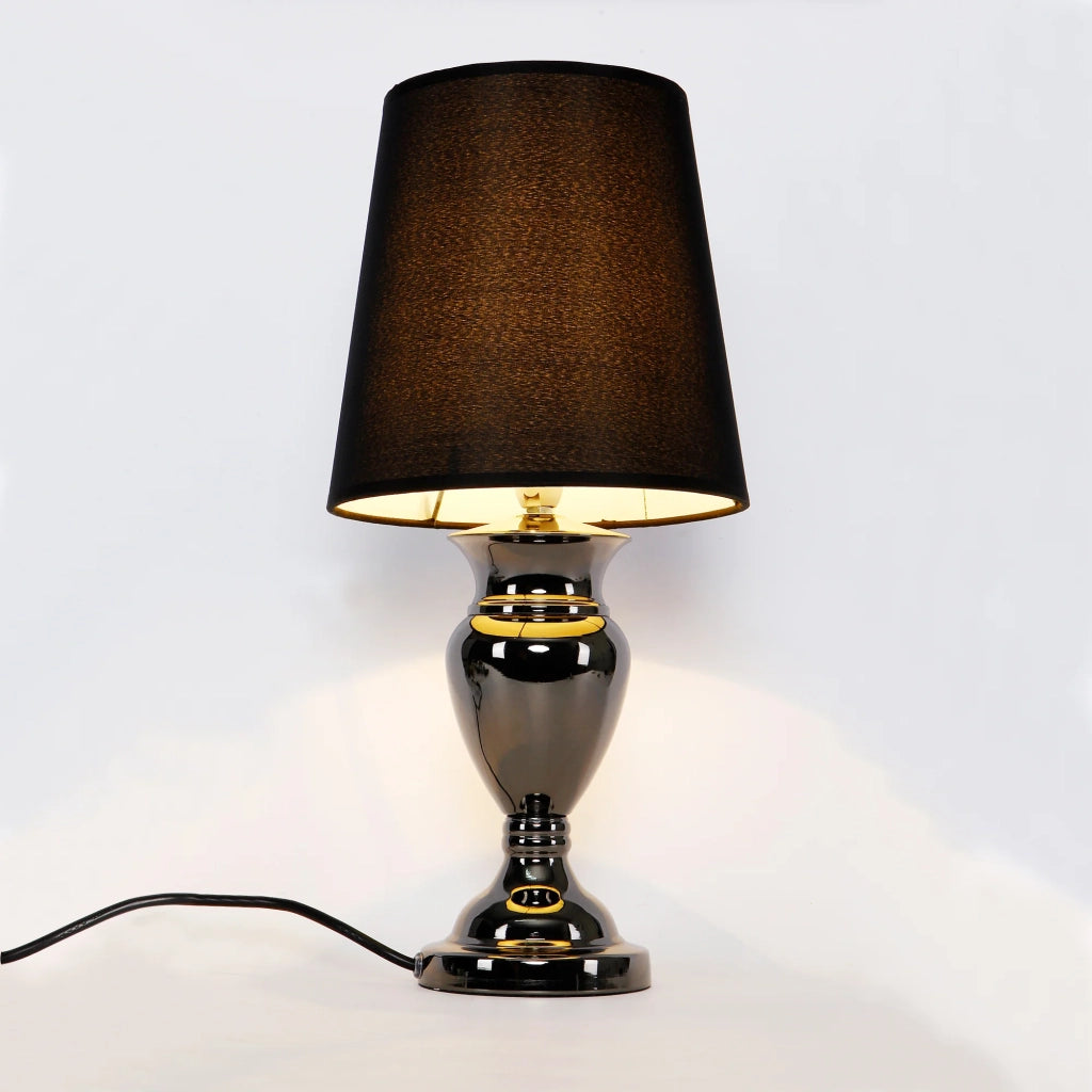 Lampada da tavolo lampada da comodino lampada da lettura alluminio e tessuto nero e cromo 48 cm 03_0002515