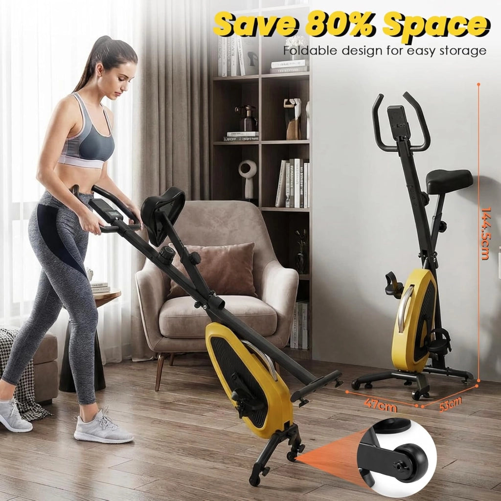 Cyclette pieghevole fino a 150 kg, extra silenziosa e stabile, cyclette con resistenza magnetica a 16 livelli, sella comoda, bici da palestra, per interni X-Bike per la casa