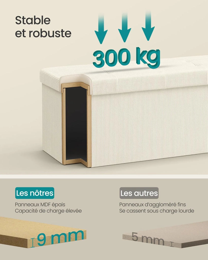 Panca/pouf contenitore pieghevole 38 x 76 x 38 cm poggiapiedi/testa letto cassapanca contenitore portata fino a 300 kg per soggiorno camera da letto ingresso bianco 12_0004170