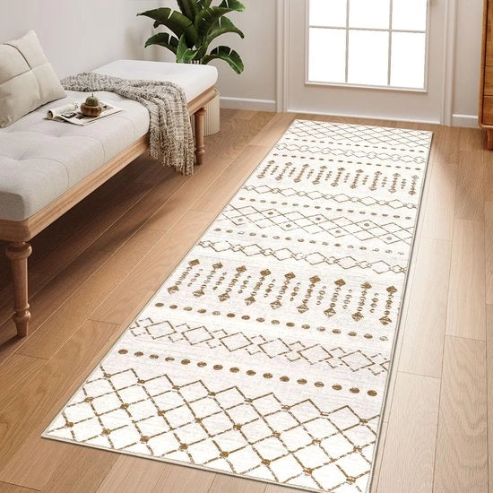 Tappeto Boho per Sala da Pranzo 65x180cm Beige Tappeto Antiscivolo Lavabile per Soggiorno, Entrata e Camera da Letto