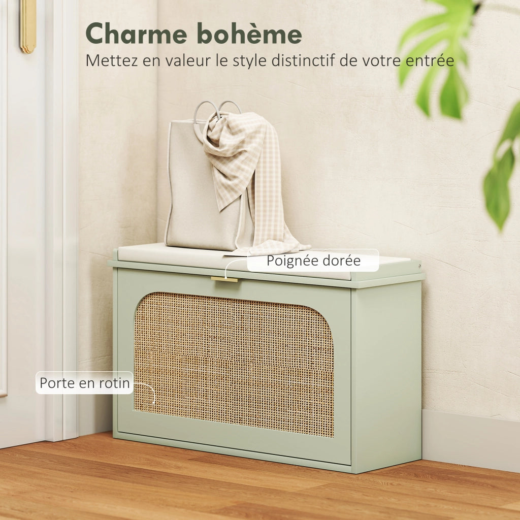 Panca con appendiabiti e scarpiera ¨C zephmum ¨C verde, rotin, 80x26x47.5cm
