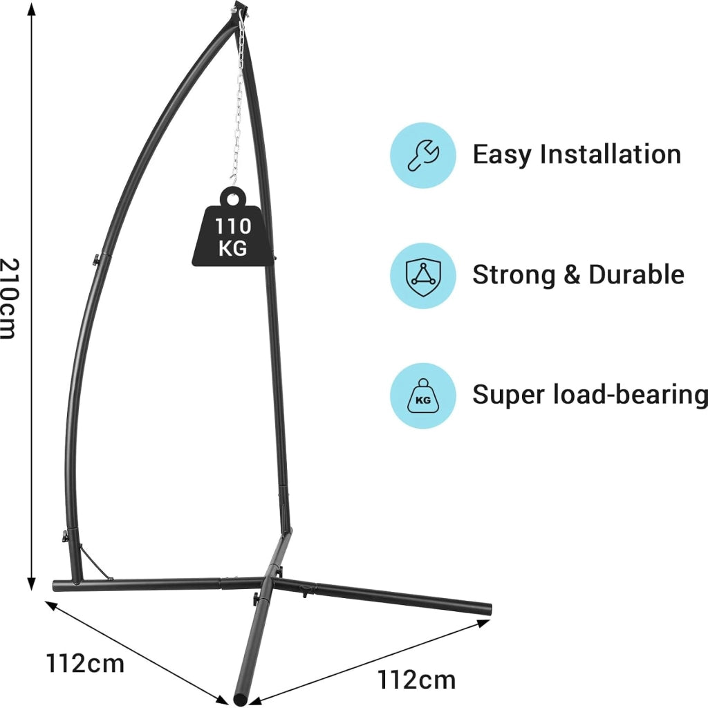 Supporto per Amaca da Giardino, per Amaca Regolabile, Max. 110kg, Supporto per Sedia Amaca in Ferro, per Balcone, Giardino