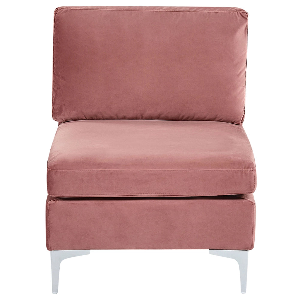 Divano ad angolo componibile versione sinistra a 4 posti in velluto rosa con gambe in metallo argento stile glamour