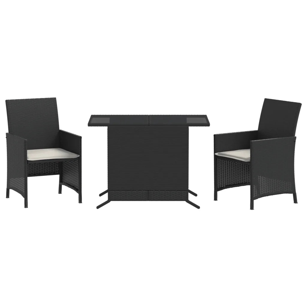 Set da Bistr¨° 3 pz | Set Salotto da Giardino con Cuscini Nero in Polyrattan