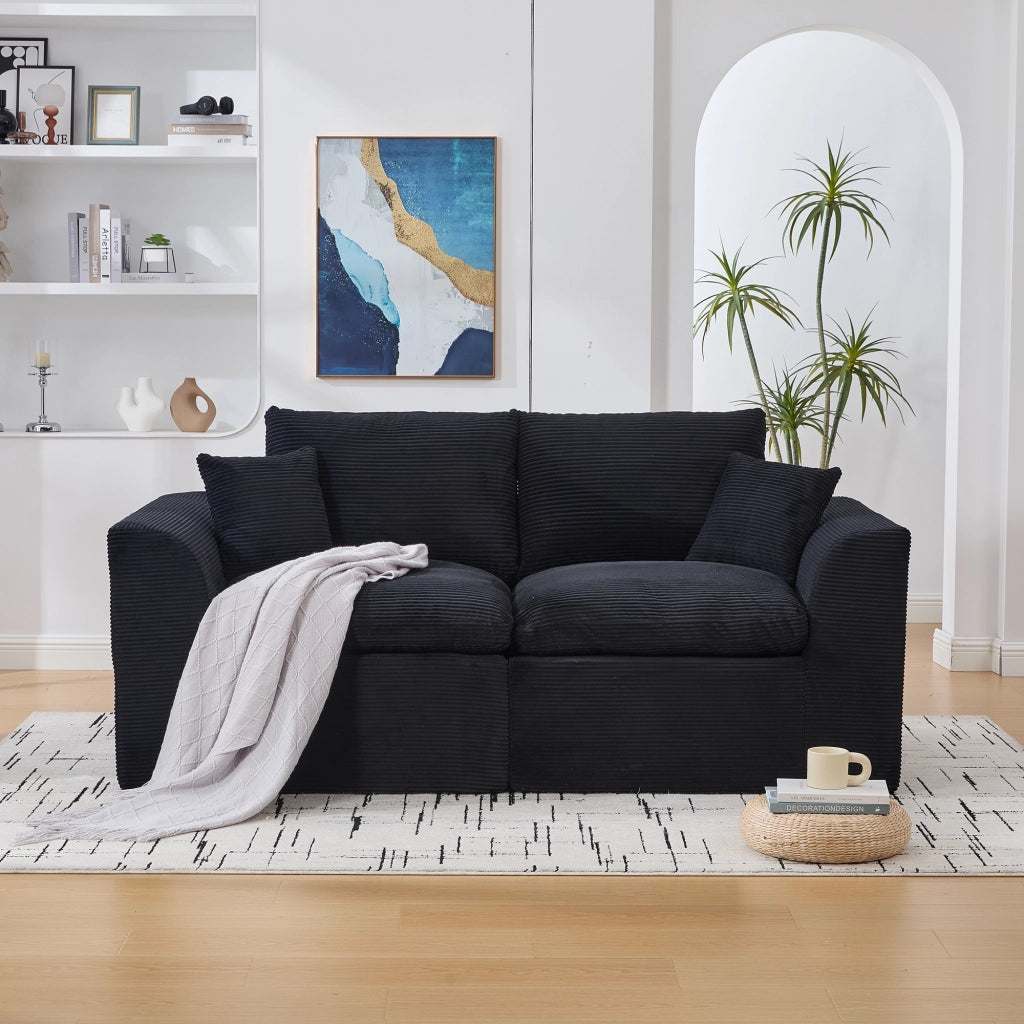 OKWISH Poltrona in Velluto a Coste, Seduta Imbottita con Cuscino Schienale, Design Minimalista, Nero