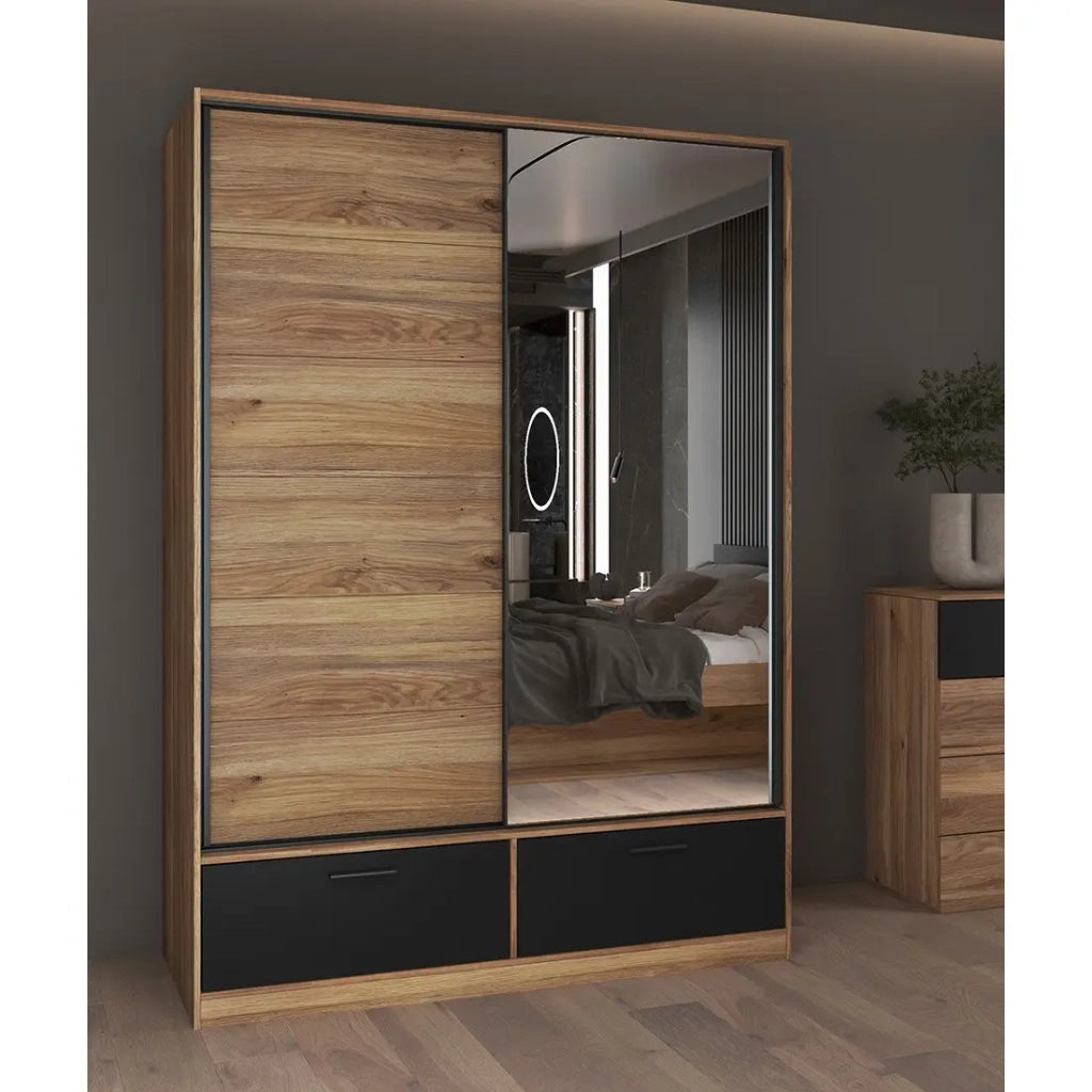 Armadio EOS 2 porte scorrevoli con specchio e chiusura silenziosa 150 cm