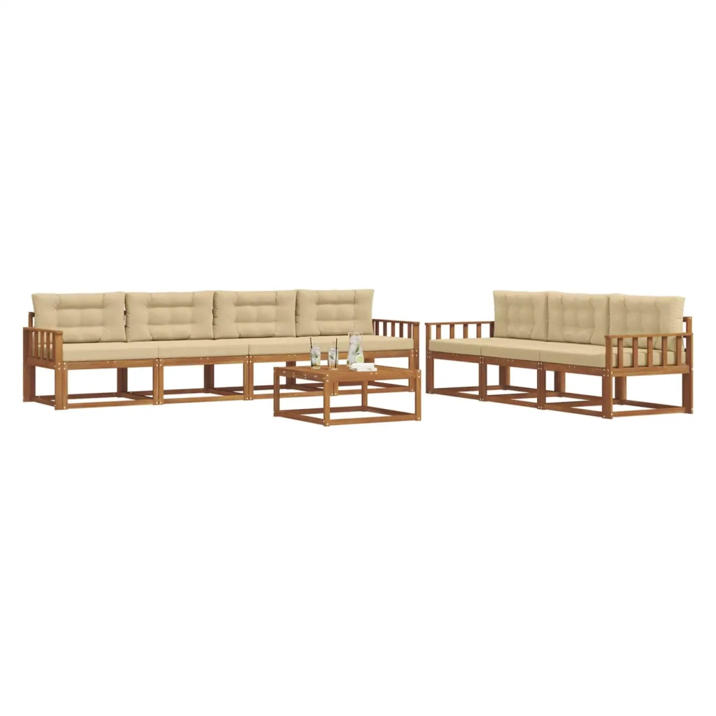 Set di divani da esterno con cuscino 8 pcs Naturale e Beige