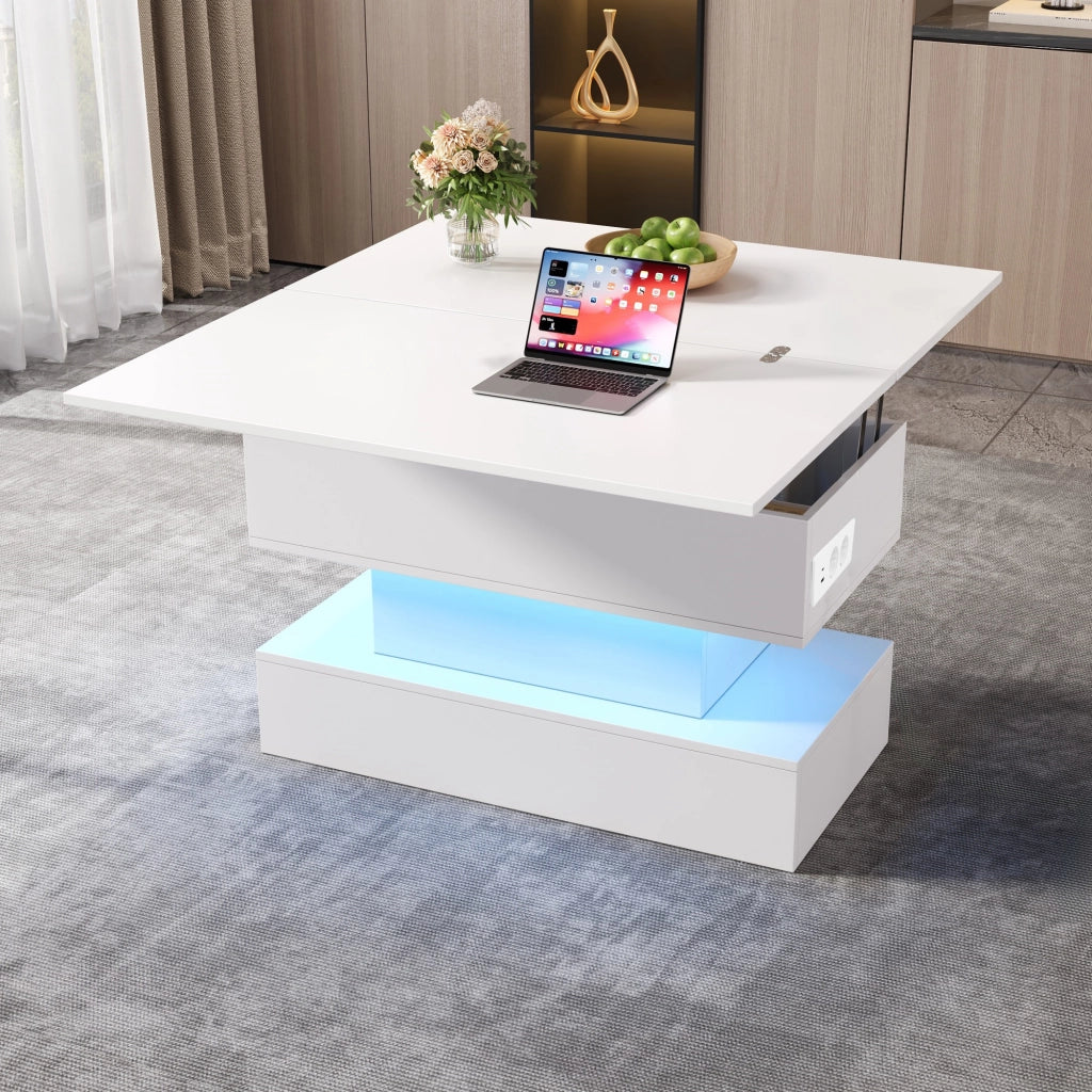 TAVOLO da caffè sollevabile 100x50x51,5 cm Bianco con presa USB-C