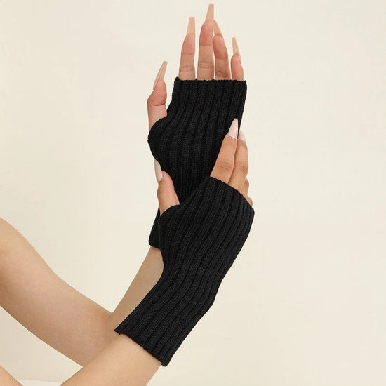 Manopole in maglia, guanti corti senza dita per donne per tempo freddo, auto e bicicletta, nero