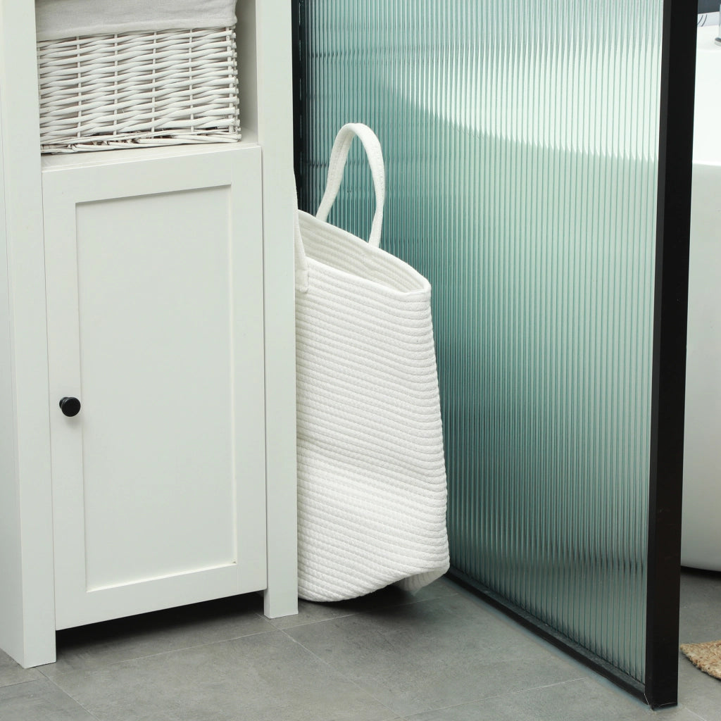 Cesto Portabiancheria Pieghevole ¨C Zephmum ¨C Cotone Naturale ?38x45 cm Bianco Crema