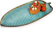Piatti da Servire 32 cm - Ceramica - Blu chiaro con Bordini Marrone - Aspetto Vintage - Laccatura Alta Qualità - Ideale per Piatti Principali e Desserti