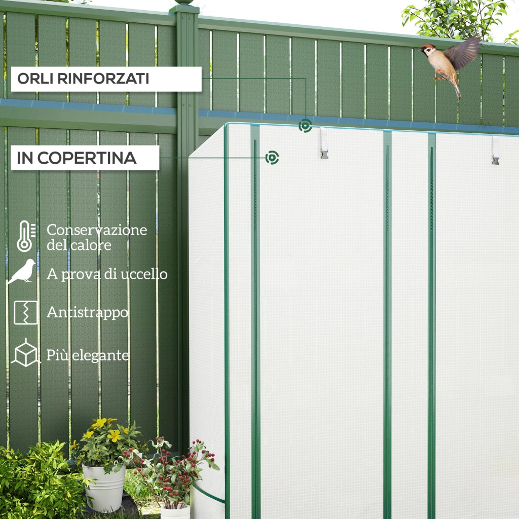 Serra da Giardino con 2 Porte Avvolgibili, Scaffale a 3 Ripiani e Tasche Laterali, Bianco e Verde