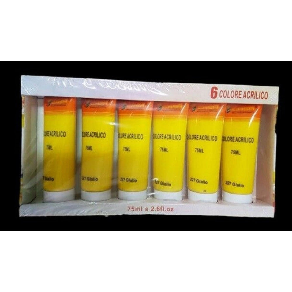 Trade Shop - Set 6 Pz Pittura Acrilica Vernice Confezione Colore 227 Giallo Tubo 75 Ml 07504 -