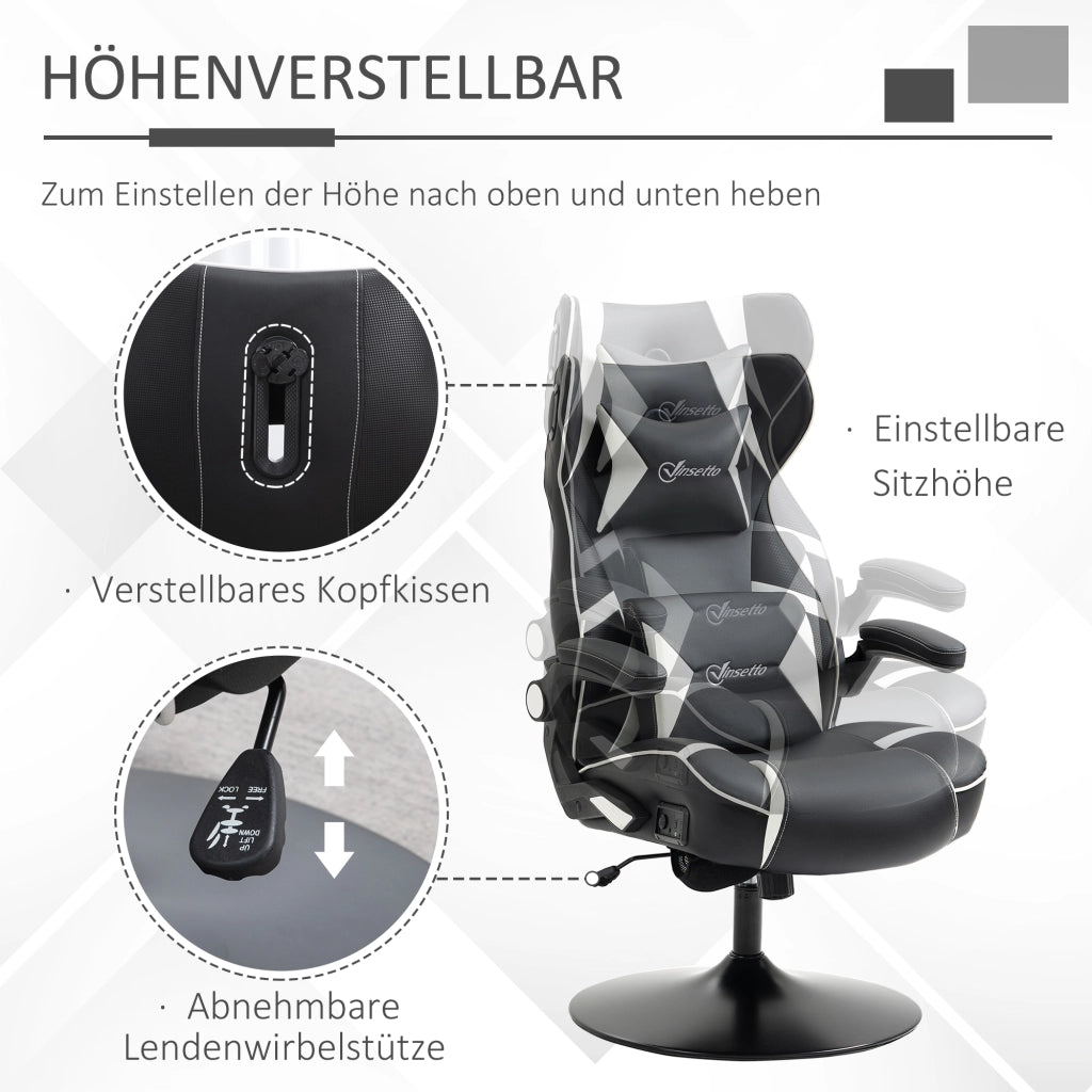SEDIA DA GAMING con altoparlanti Bluetooth, altezza regolabile, 69x73x112-118 cm, bianco