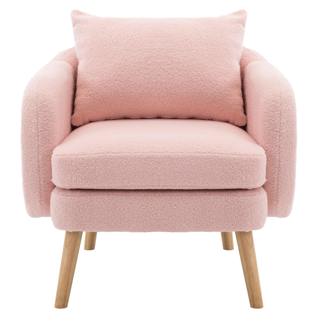 Poltrona singola in tessuto Teddy con cuscino, seduta imbottita 14 cm, struttura in legno massello