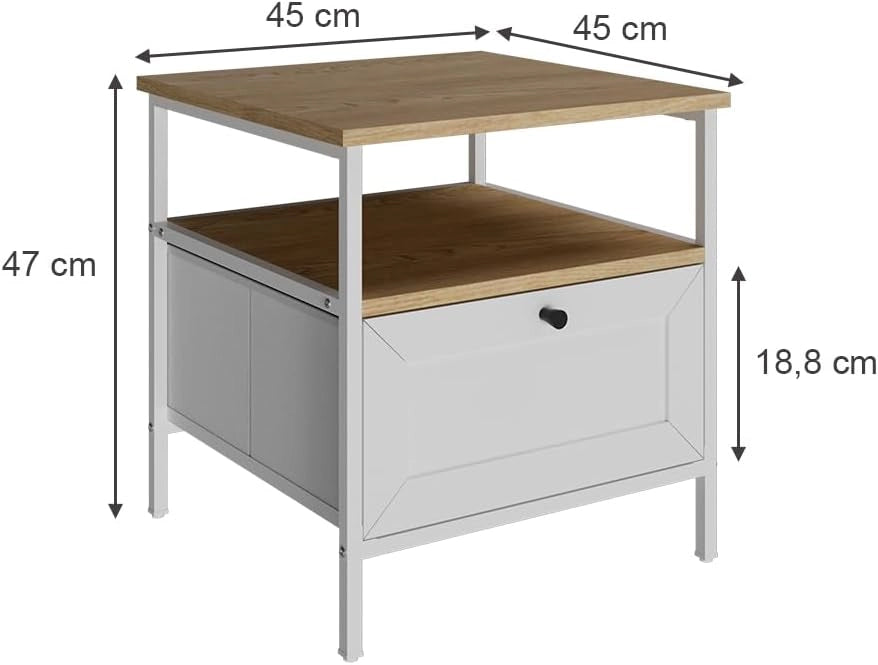 Comodino Lunis, Bianco, 45 x 47 cm Set di 2