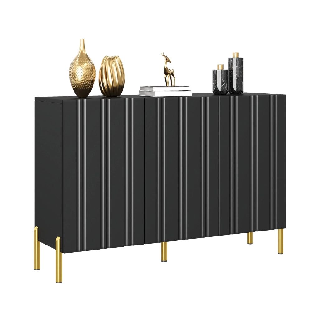 Credenza Moderna 120×35;5×80 cm con 3 Ante; Mobile Scarpiere e Sideboard in MDF/PB con Piedi Dorati
