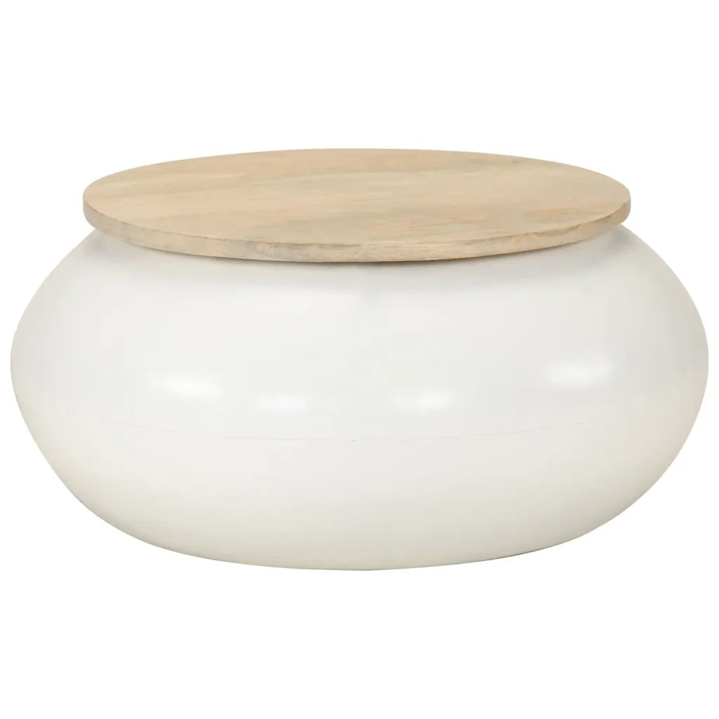 Tavolino da Salotto Bianco 51x51x27 cm Legno Massello di Mango 352052