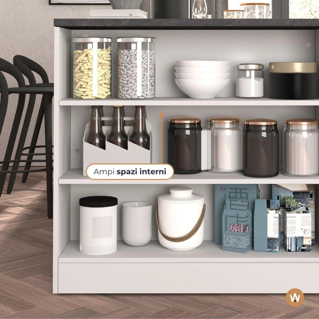 WHOUS Mobile a scaffale Sole con 3 ripiani bianco lucido e report 90x90x25 cm