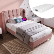 Letto singolo imbottito rosa 90x200 cm con USB e USB-C