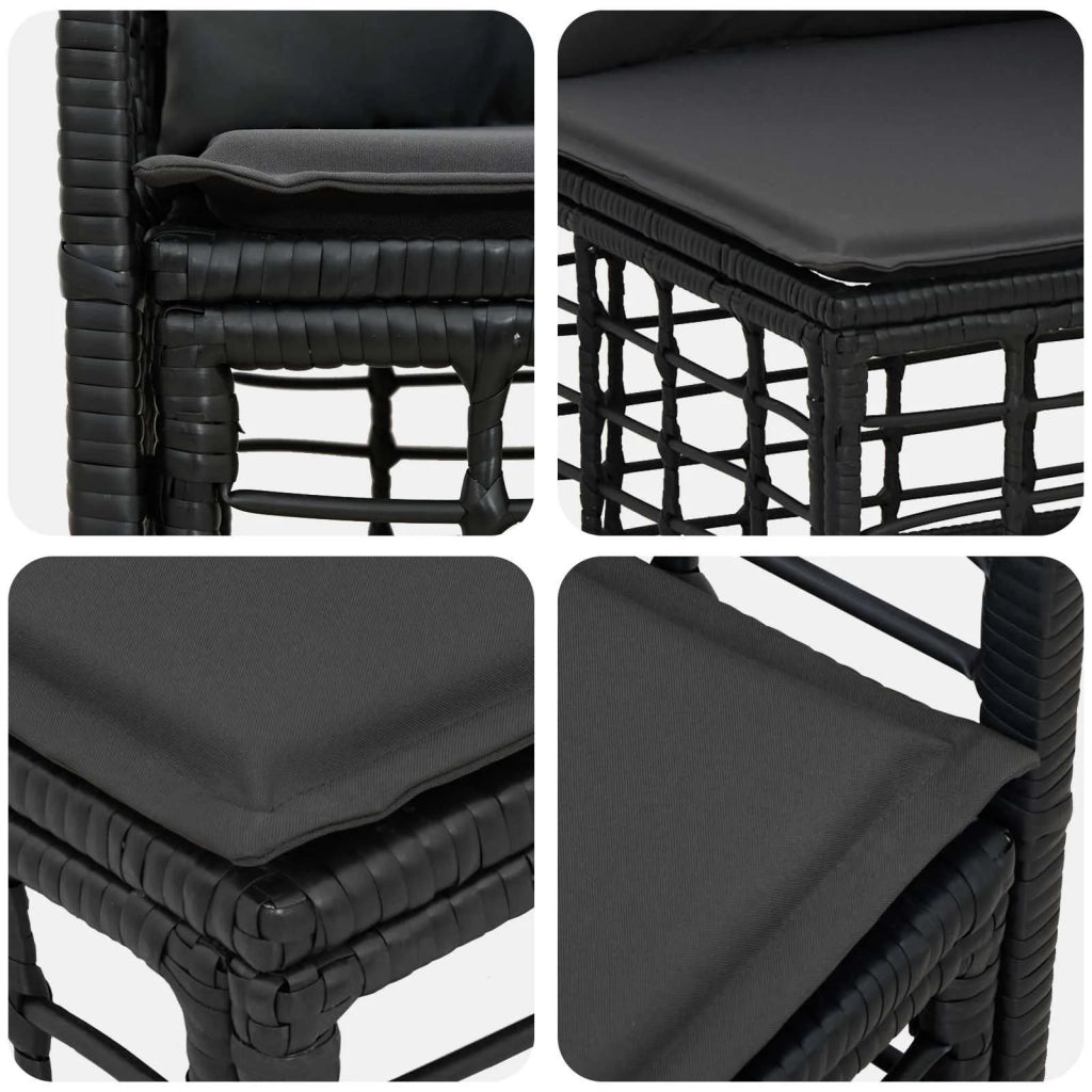 Set di divani da esterno 5 pz | Set Salotto da Giardino Nero e Grigio scuro Poliestere