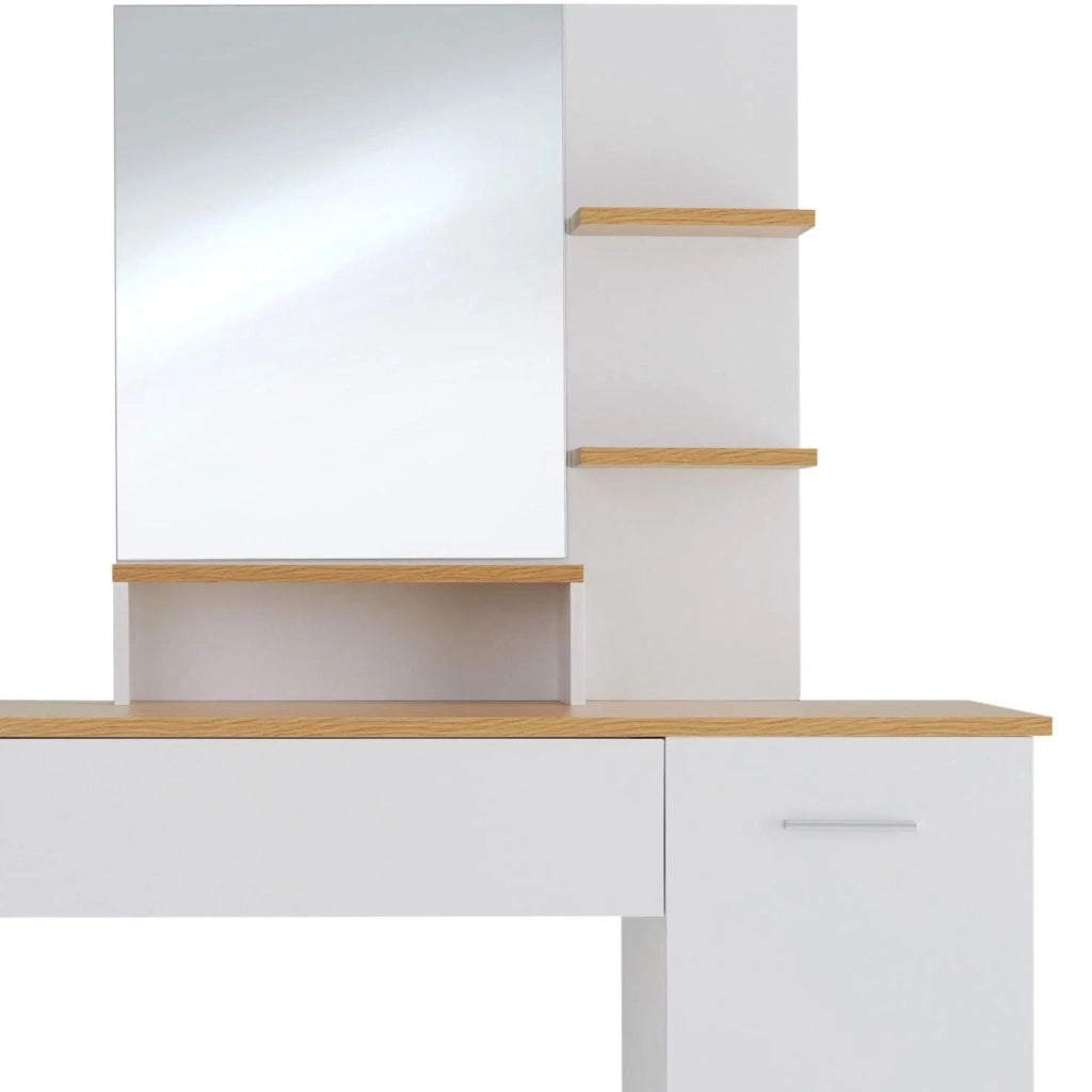 Toeletta con specchio e cassetto elegante tavolo da trucco moderno 137,5 cm bianco 08_0000240