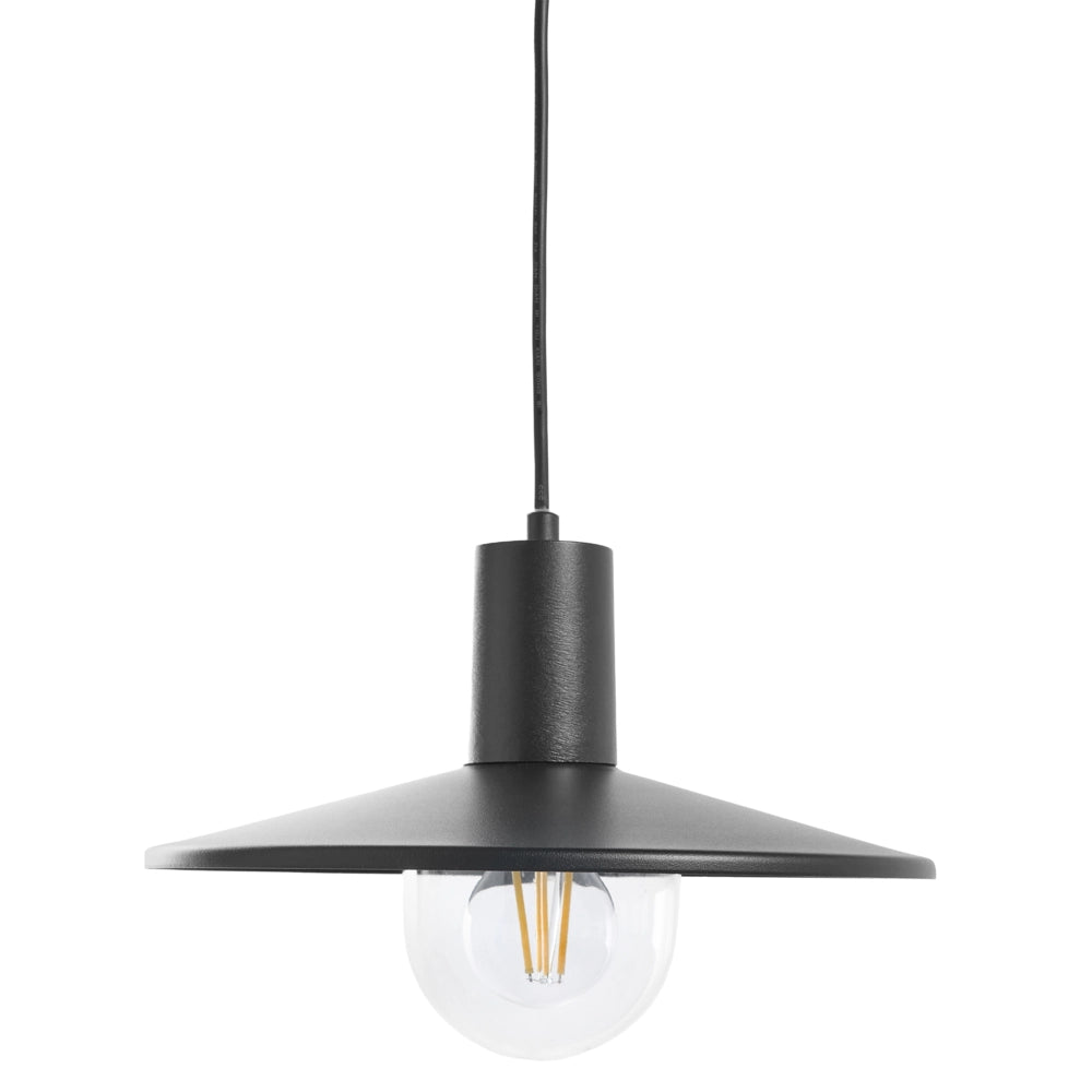 Lampada da esterno a sospensione in alluminio nero, finitura opaca, paralume sintetico, stile moderno