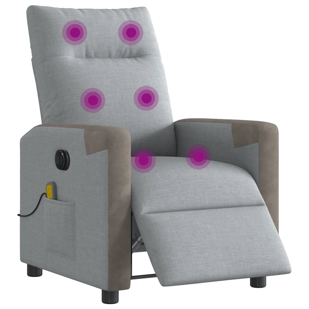 Divano Sedia-Poltrona Reclinabile Massaggio Elettrica Grigio Chiaro Tessuto 774908